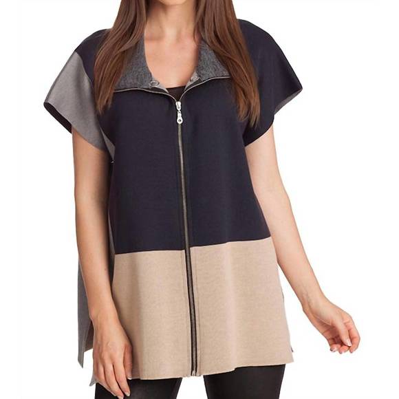 NEW ANGEL color block zip poncho in navy multi - Picture 1 of 2
